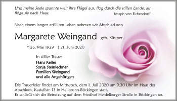 Traueranzeige von Margarete Weingand 