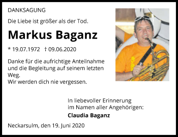 Traueranzeige von Markus Baganz 