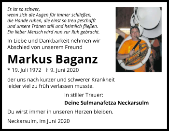 Traueranzeige von Markus Baganz 