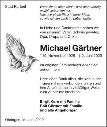 Traueranzeige von Michael Gärtner 