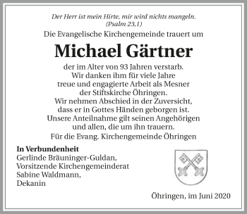 Traueranzeige von Michael Gärtner 