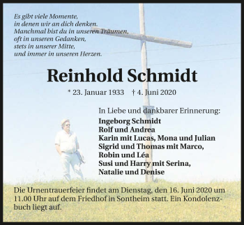 Traueranzeige von Reinhold Schmidt 