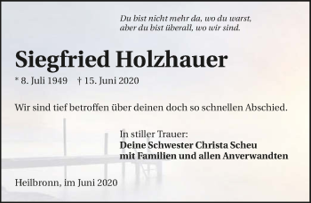 Traueranzeige von Siegfried Holzhauer 