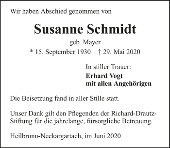 Traueranzeige von Susanne Schmidt 