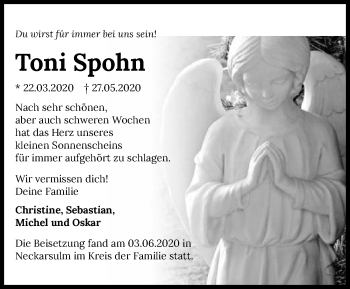 Traueranzeige von Toni Spohn 