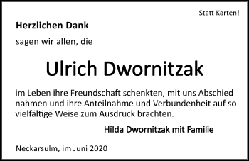 Traueranzeige von Ulrich Dwornitzak 