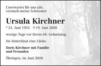 Traueranzeige von Ursula Kirchner 