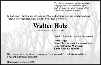 Traueranzeige von Walter Holz 