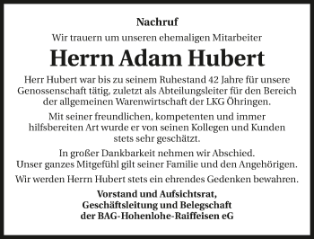 Traueranzeige von Adam Hubert von GESAMT