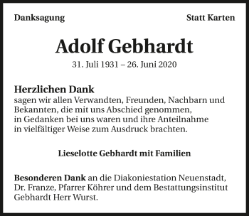 Traueranzeige von Adolf Gebhardt von GESAMT