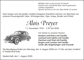 Traueranzeige von Alois Preyer von GESAMT