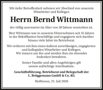 Traueranzeige von Bernd Wittmann von GESAMT