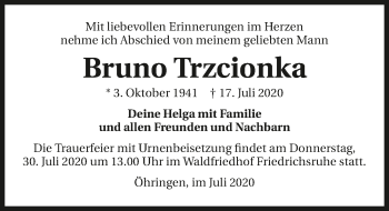 Traueranzeige von Bruno Trzcionka von GESAMT