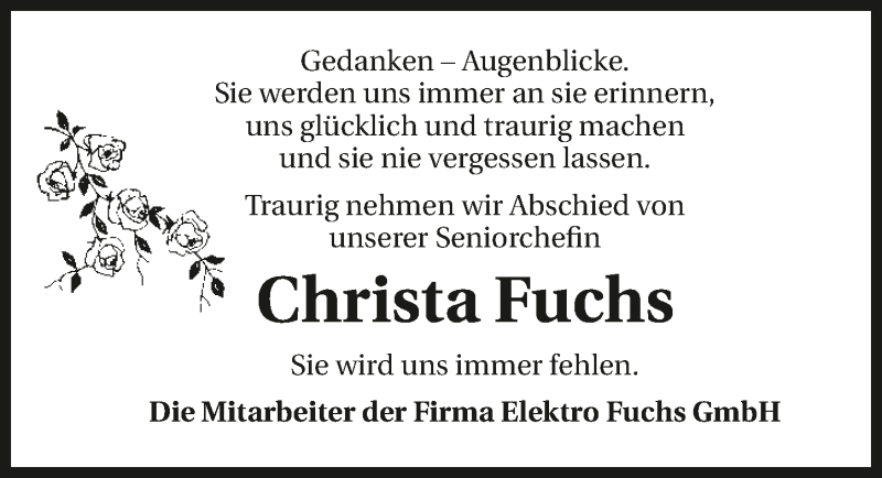  Traueranzeige für Christa Fuchs vom 22.07.2020 aus GESAMT