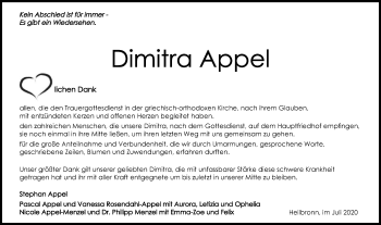 Traueranzeige von Dimitra Appel von GESAMT