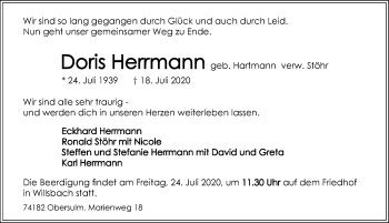 Traueranzeige von Doris Herrmann von GESAMT