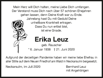 Traueranzeige von Erika Leuz von GESAMT