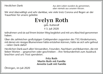 Traueranzeige von Evelyn Roth von GESAMT