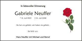 Traueranzeige von Gabriele Neuffer von GESAMT