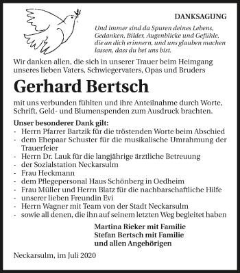 Traueranzeige von Gerhard Bertsch von GESAMT