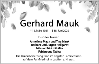 Traueranzeige von Gerhard Mauk von GESAMT