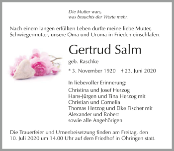 Traueranzeige von Gertrud Salm von GESAMT