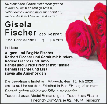 Traueranzeige von Gisela Fischer von GESAMT