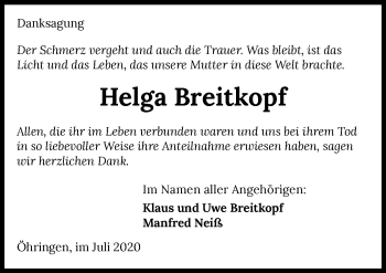 Traueranzeige von Helga Breitkopf von GESAMT