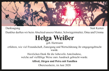 Traueranzeige von Helga Weißer von GESAMT