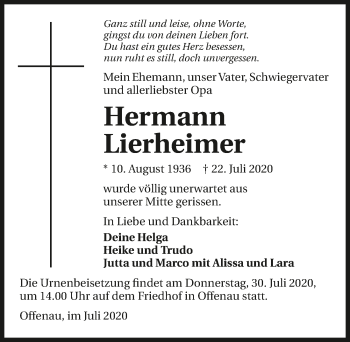 Traueranzeige von Hermann Lierheimer von GESAMT