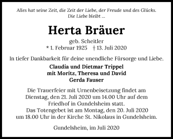 Traueranzeige von Herta Bräuer von GESAMT