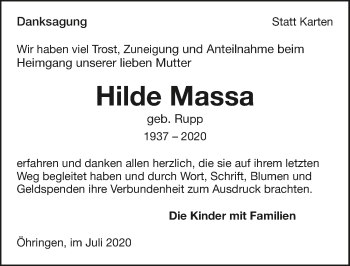 Traueranzeige von Hilde Massa von GESAMT