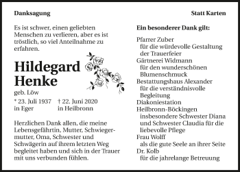 Traueranzeige von Hildegard Henke von GESAMT