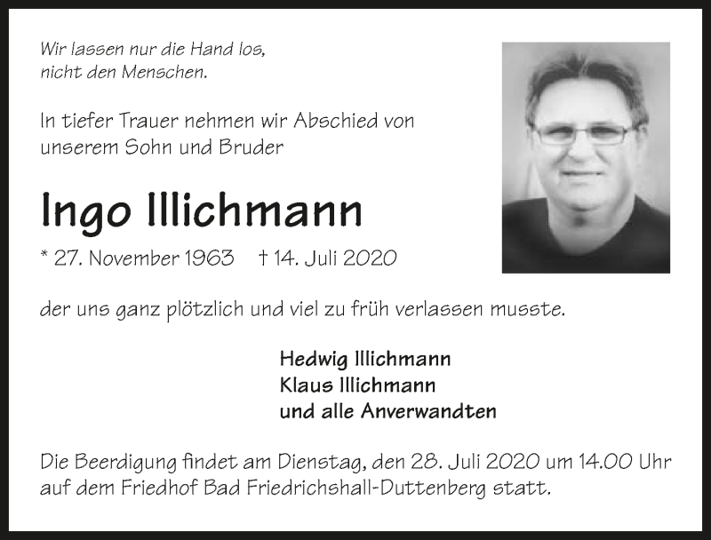  Traueranzeige für Ingo Illichmann vom 18.07.2020 aus GESAMT
