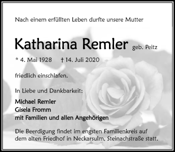 Traueranzeige von Katharina Remler von GESAMT