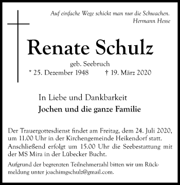 Traueranzeige von Renate Schulz von GESAMT