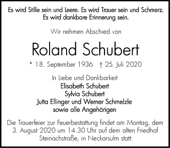 Traueranzeige von Roland Schubert von GESAMT