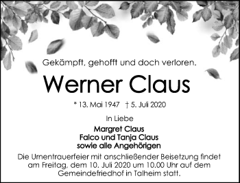 Traueranzeige von Werner Claus von GESAMT