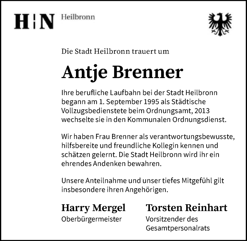  Traueranzeige für Antje Brenner vom 27.08.2020 aus GESAMT