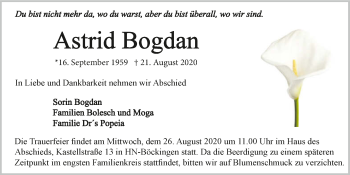 Traueranzeige von Astrid Bogdan von GESAMT