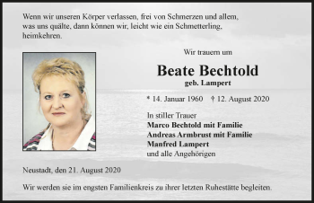 Traueranzeige von Beate Bechtold von GESAMT