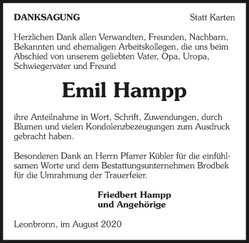Traueranzeige von Emil Hamp von GESAMT