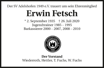 Traueranzeige von Erwin Fetsch von GESAMT