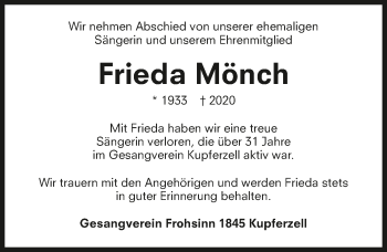 Traueranzeige von Frieda Mönch von GESAMT