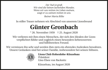 Traueranzeige von Günter Gronbach von GESAMT