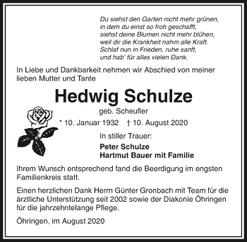 Traueranzeige von Hedwig Schulze von GESAMT