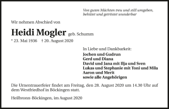 Traueranzeige von Heidi Mogler von GESAMT