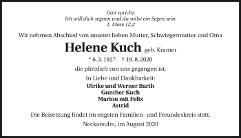 Traueranzeige von Helene Kuch von GESAMT