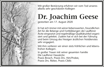 Traueranzeige von Joachim Geese von GESAMT
