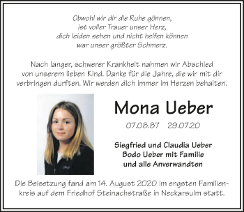 Traueranzeige von Mona Ueber von GESAMT